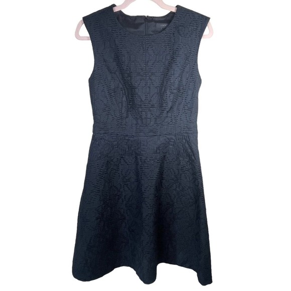 J Crew Dress 4 Textured Eyelet‎ Jacquard Dress Black C9228 Fit And Flare Career - Picture 2 of 16